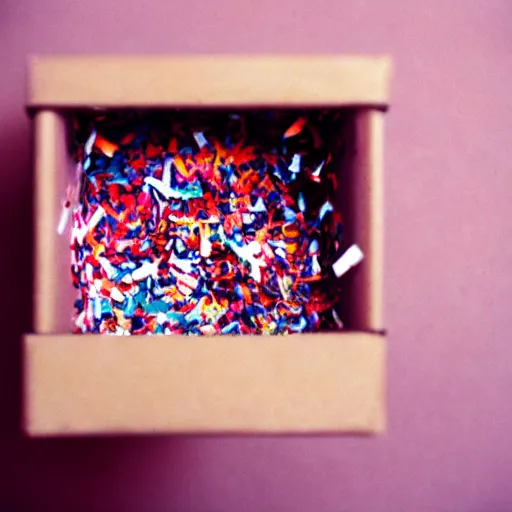 Image similar to kodak portra 4 0 0, flickr photograph destroy lonely emerging out from a gift box with confetti explosion