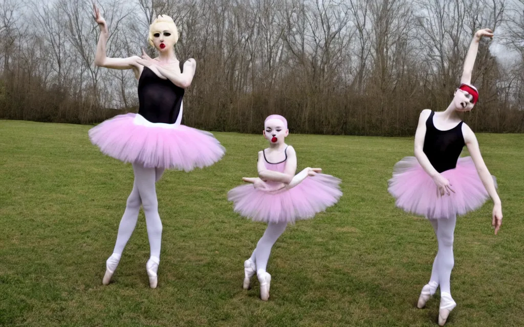 Image similar to marylin manson with a ballerina tutu, realistic photo