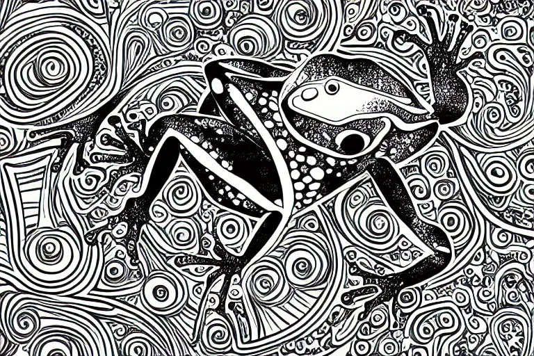 Image similar to beautiful frog, ornamental, fractal, ink draw, vector art