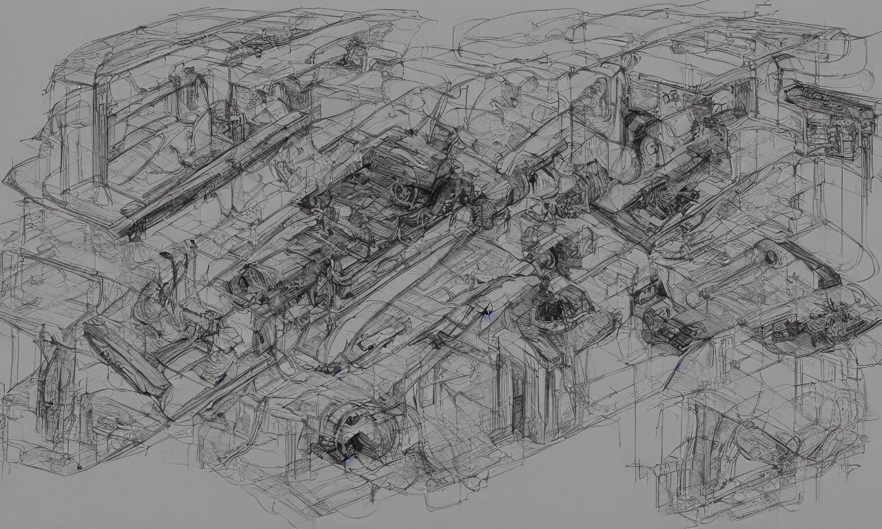 Prompt: annotated highly - detailed and intricate 4 5 degree isometric cross - section of kelsey grammer's head + marker concept art style rendering + half blueprint + tetrachromacy + john berkey + vincent di fate + ralph mcquarrie + center frame : : annotations : : crane : : - 1