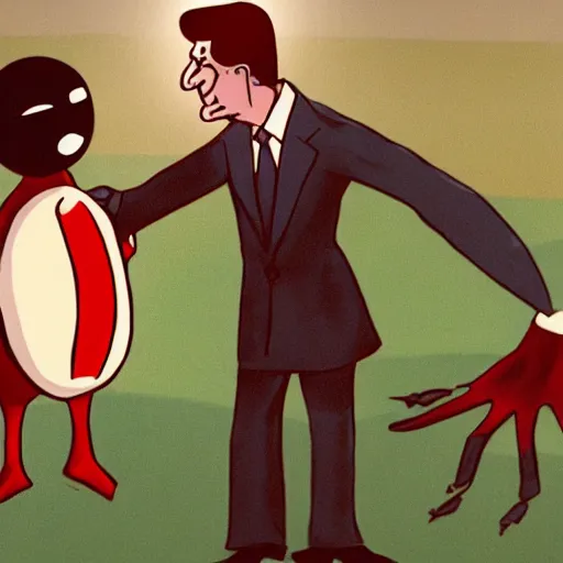 Image similar to the hollow knight shaking hands with ronald reagan