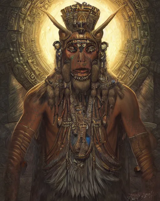 Image similar to digital painting of supay, incan god of death, by filipe pagliuso and justin gerard, symmetric, fantasy, highly detailed, realistic, intricate, sharp focus, tarot card