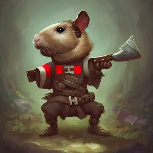 Image similar to cute little anthropomorphic Guinea Pig Field Medic, tiny, small, short, Modern Field medic with red cross, cute and adorable, pretty, beautiful, DnD character art portrait, matte fantasy painting, DeviantArt Artstation, by Jason Felix by Steve Argyle by Tyler Jacobson by Peter Mohrbacher, cinema