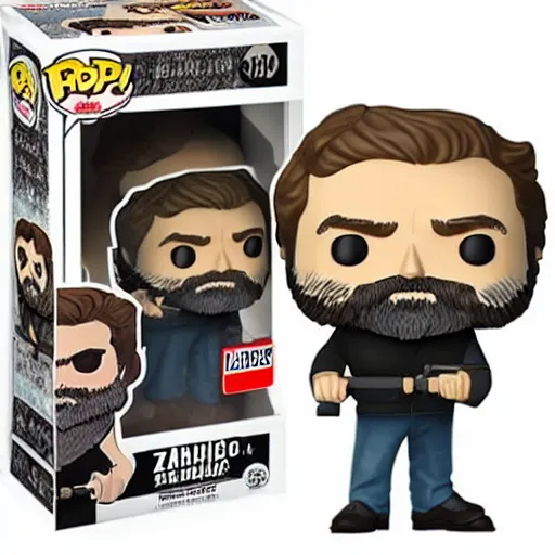 Prompt: short hair and gray beard zach galifianakis funko pop