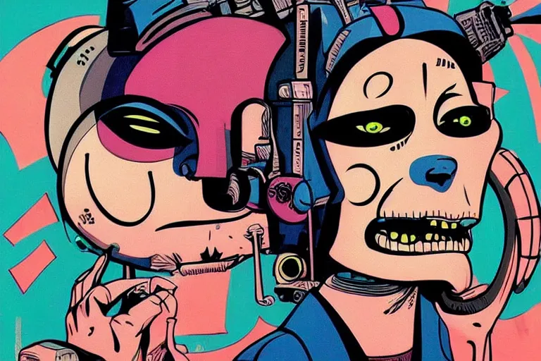 Prompt: a person with a weird face, cyberpunk art by jamie hewlett, featured on dribble, funk art, pop art, seapunk,