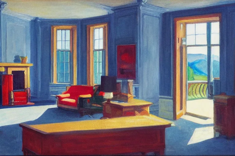 Prompt: inside a beautiful enormous , in the style of Edward Hopper