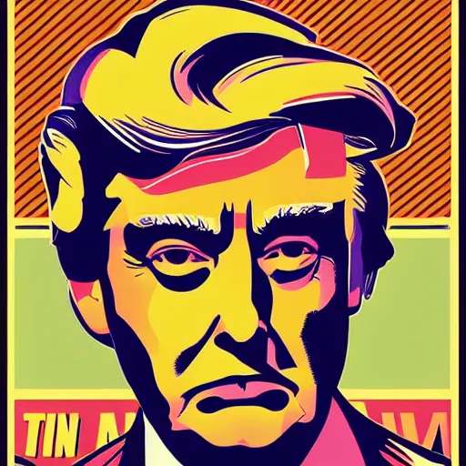 Image similar to individual donald trump portrait retro futurist illustration art by butcher billy, sticker, colorful, illustration, highly detailed, simple, smooth and clean vector curves, no jagged lines, vector art, smooth andy warhol style