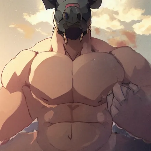 Image similar to a strong rhino at the gym, illustration concept art anime key visual trending pixiv fanbox by wlop and greg rutkowski and makoto shinkai and studio ghibli and kyoto animation symmetrical facial features