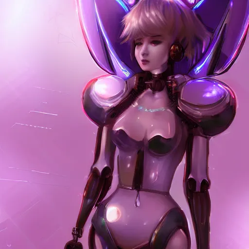 Image similar to concept art | robotic cybernetic god - system feminine angel in heavy syrup marauding through a futuristic peaceful path, artstation / pixiv!!!