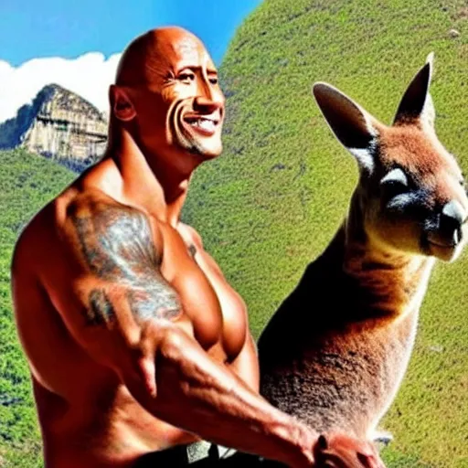 KREA - dwayne the rock johnson's face on the body of a kangaroo