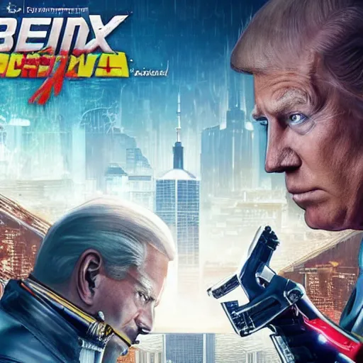 Image similar to a screenshot of joe biden and donald trump fighting in cyberpunk 2 0 7 7, 4 k, highly detailed