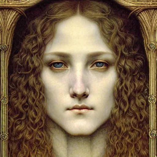 Image similar to detailed realistic beautiful young medieval queen face portrait by jean delville, gustave dore and marco mazzoni, art nouveau, symbolist, visionary, gothic, pre - raphaelite