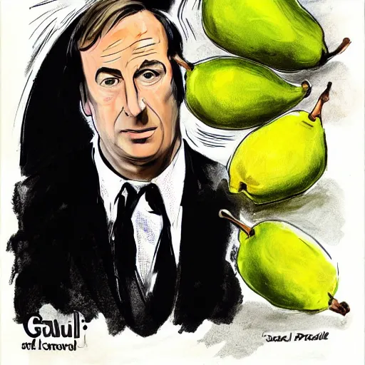 Image similar to saul goodman surrounded by pears