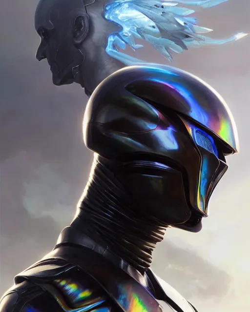 Prompt: iridescent sinewy smooth muscular male sleek glossy black pearlescent scifi armor with smooth black featureless helmet, by greg rutkowski and mark brookes and jim burns and tom bagshaw and magali villeneuve, trending on artstation