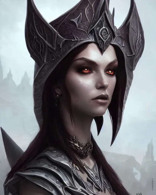 Image similar to dark elf princess, highly detailed, d & d, fantasy, highly detailed, digital painting, trending on artstation, concept art, sharp focus, illustration, global illumination, shaded, art by artgerm and greg rutkowski and fuji choko and viktoria gavrilenko and hoang lap