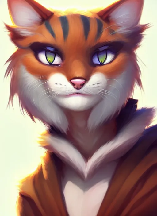 Image similar to character concept art of a anthropomorphic male furry cat | | cute - fine - face, pretty face, key visual, realistic shaded perfect face, fine details by stanley artgerm lau, wlop, rossdraws, james jean, andrei riabovitchev, marc simonetti, and sakimichan, trending on artstation