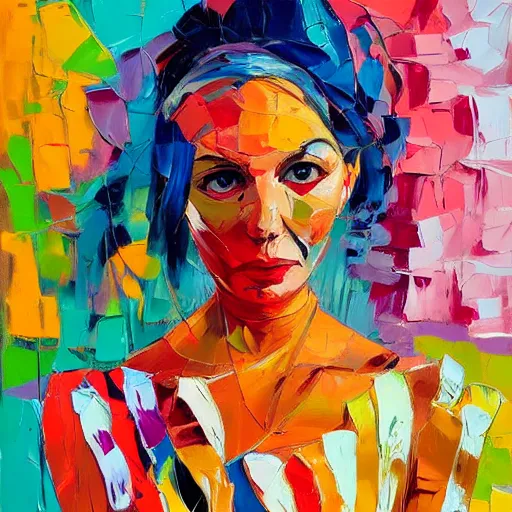 Image similar to highly detailed palette knife oil painting of a woman in the style of Francoise Nielly