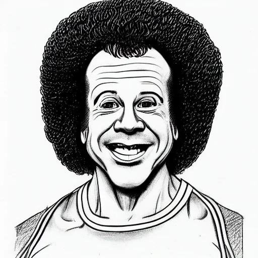 Image similar to a portrait drawing of Richard Simmons drawn by Robert Crumb