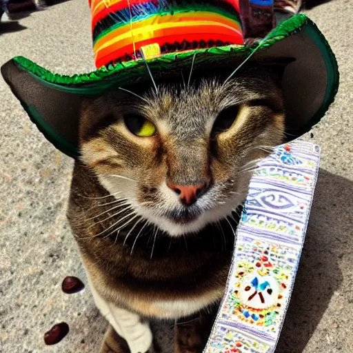 Image similar to a mexican cat wearing a sombrero and bandolier