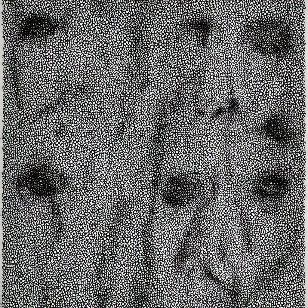 Image similar to face made out of planet, faceless people dark, dots, drip, stipple, pointillism, technical, abstract, minimal, style of francis bacon, asymmetry, pulled apart, cloak, hooded figure, made of dots, abstract, balaclava