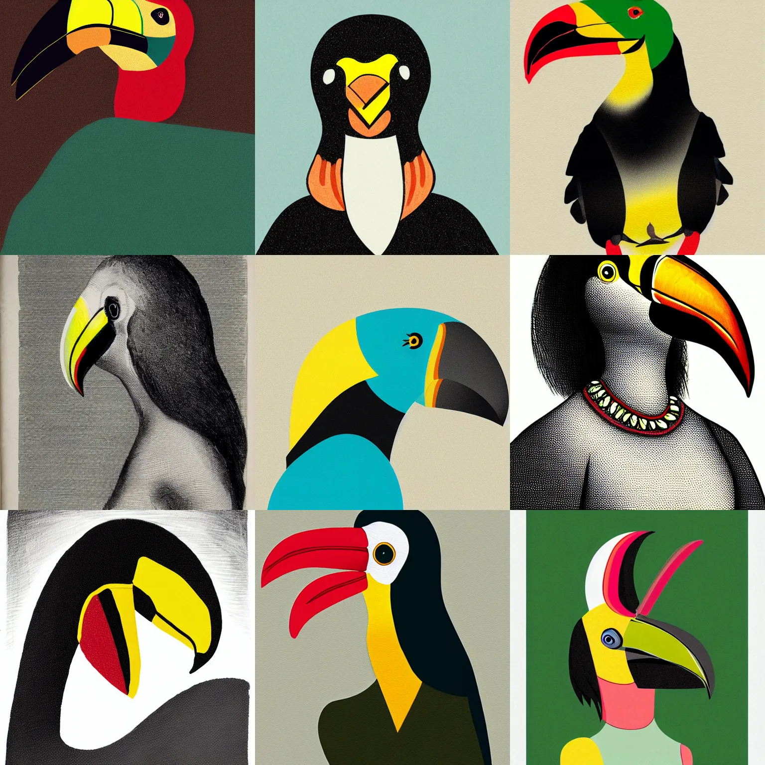 Prompt: woman with toucan beak, illustration