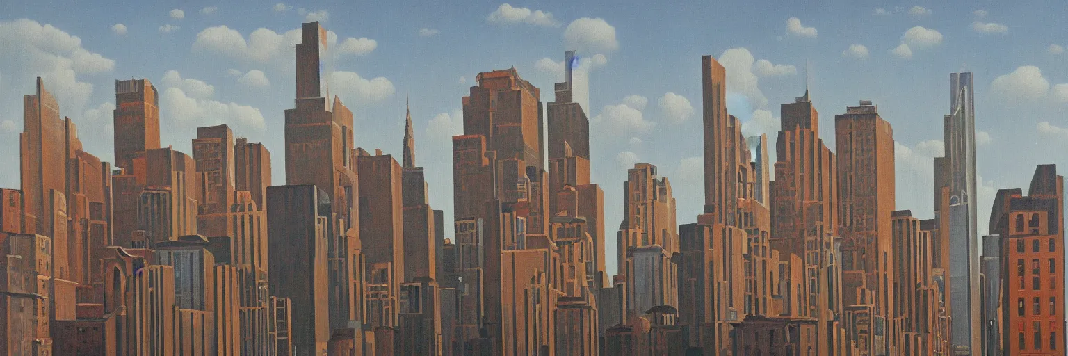 Prompt: cityscape oil painting magritte