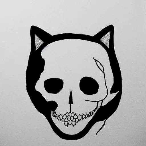 Prompt: cat skull outline, black ink on white paper