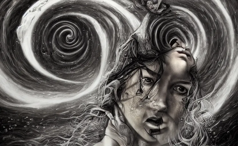 Prompt: the dream vortex consumes the hope of mankind, fantasy, art, deviant art, painting, detailed, faces, forms, shapes