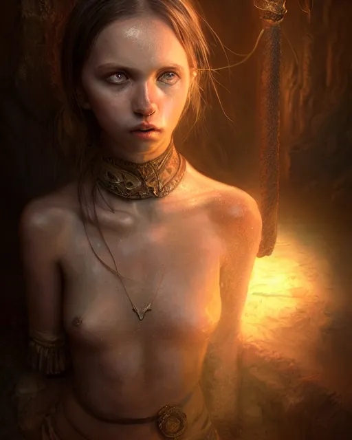 Image similar to Beautiful art portrait of a earth elemental girl in a dungeon, atmospheric lighting, intricate detail, cgsociety, hyperrealistic, octane render, RPG portrait, ambient light, dynamic lighting