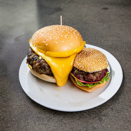 Image similar to cheeseburger overflowing with cheese