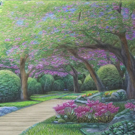 Image similar to Intricate five star Beautiful Park by Monica Lee, Colored pencil on paper, high detail, skin texture, photo realistic, hyperrealism,matte finish, high contrast, 3d depth, masterpiece, vivid colors, artstationhd