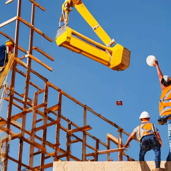 Image similar to two construction workers removing the moon from the sky