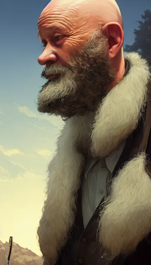 Image similar to highly detailed portrait old man with ling beard and vstyle bald head schopenhauer in gta v, stephen bliss, unreal engine, fantasy art by greg rutkowski, loish, rhads, ferdinand knab, makoto shinkai and lois van baarle, ilya kuvshinov, rossdraws, tom bagshaw, global illumination, radiant light, detailed and intricate environment