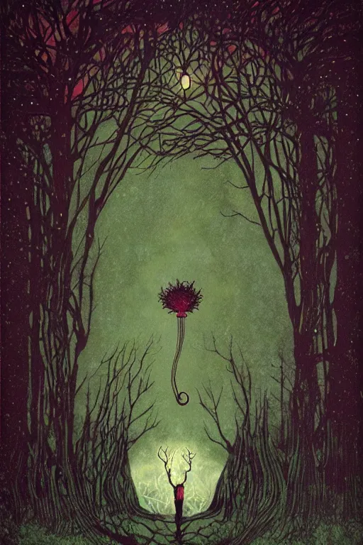 Prompt: tarot card, haunted woods, Art nouveau, by andy kehoe