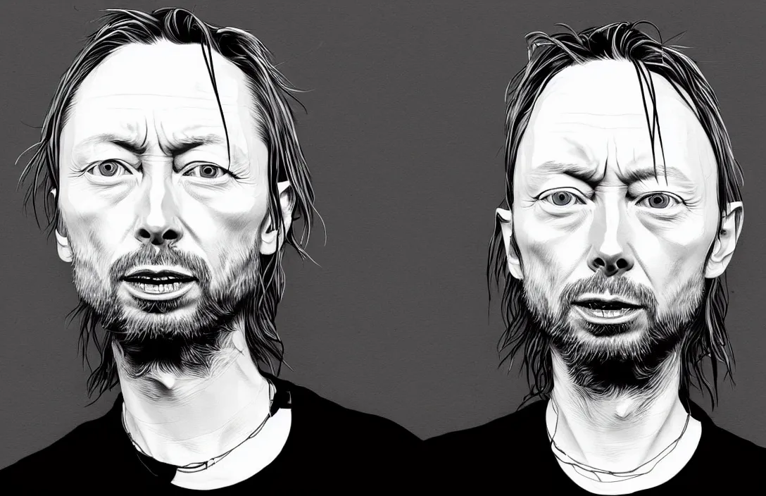 Prompt: thom yorke portrait, in the style of kim jung gi
