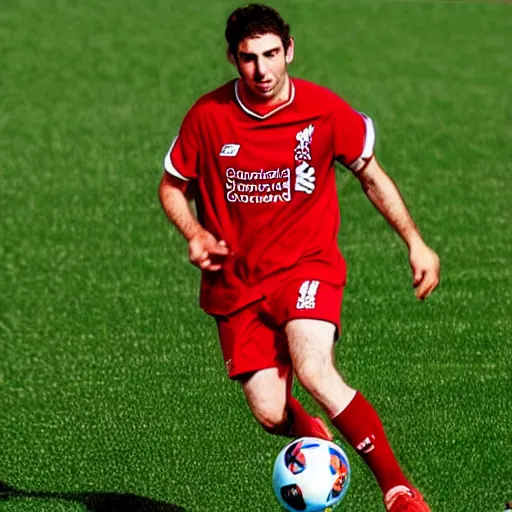 Prompt: Brett Goldstein, Roy Kent in Liverpool shirt