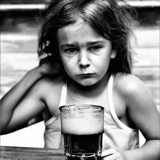 Prompt: portrait of a kid with an alcohol problem drinking beer, photo by annie leibovitz