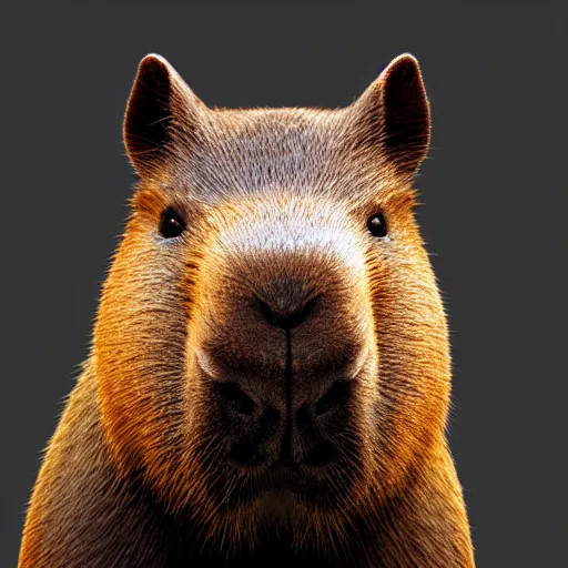 Image similar to a portrait of a capybara wearing, anatomically correct, beautiful perfect face, oil painting, matte, black background, volumetric dynamic lighting, highly detailed, cinematic lighting, unreal engine, 8 k, hd