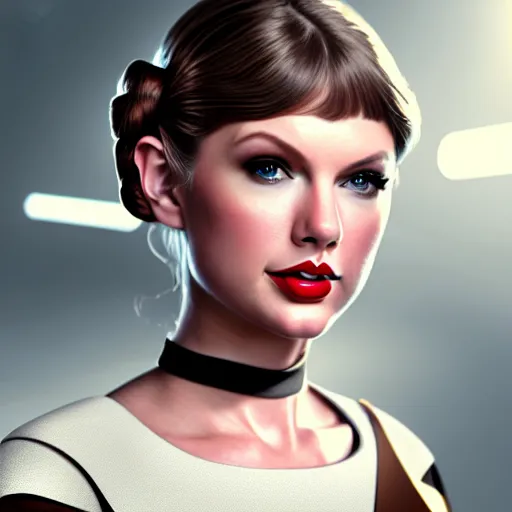 Image similar to Portrait of Taylor Swift as Princess Leia in Star Wars, professional digital painting, smooth, sharp focus, Unreal Engine 5, 8K