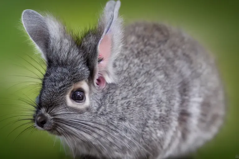 Image similar to a chinchilla pudu!!! hybrid! hyper realistic!! realistic lighting!! wildlife photographer of the year!!! bold natural colors, national geographic, hd, wide angle, 8 k