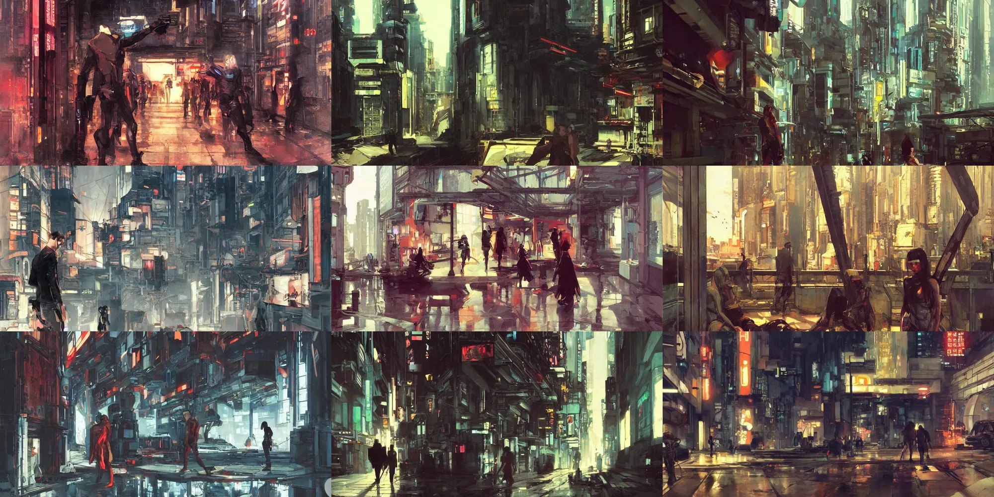 Image similar to A cyberpunk scene painted by John William Waterhouse and Ilya Kuvshinov and Edward Hopper. HD