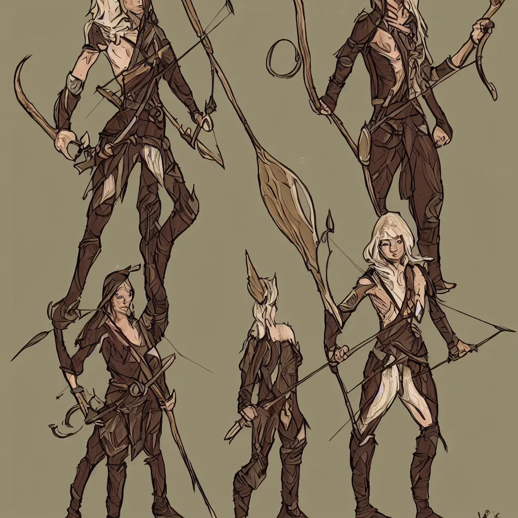 Prompt: character design, non - binary wood elf, bow and arrow