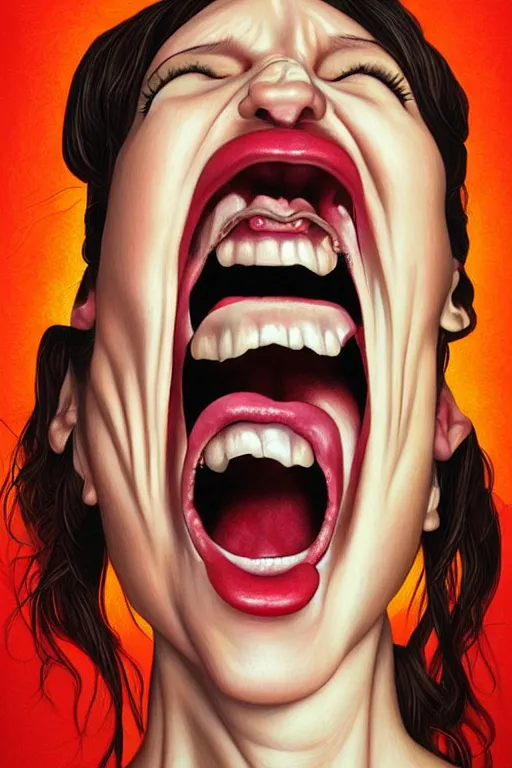 Prompt: portrait of crazy screaming beaing by casey weldon, detailed, realistic skin color