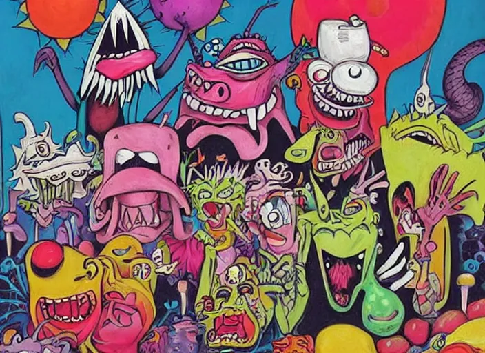 Image similar to aaahh!!! real monsters pop band, detailed facial expression, surrealism aesthetic