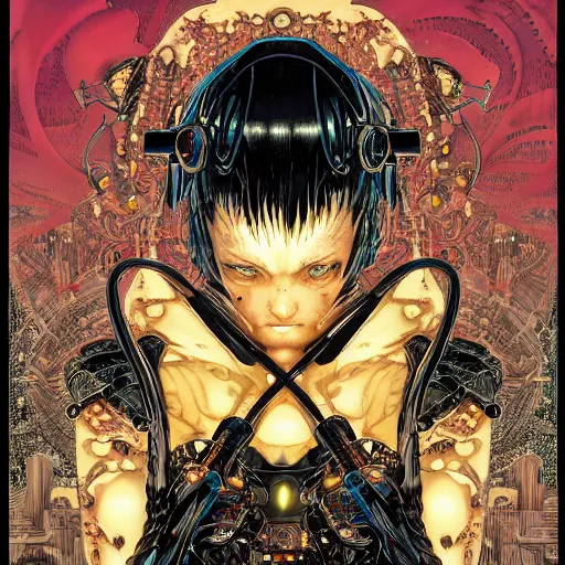 Image similar to portrait of crazy ex machina, symmetrical, by yoichi hatakenaka, masamune shirow, josan gonzales and dan mumford, ayami kojima, takato yamamoto, barclay shaw, karol bak, yukito kishiro