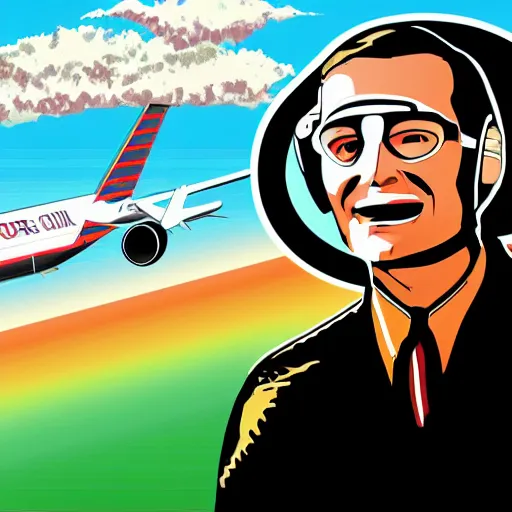 Prompt: D. B. Cooper, Northwest Orient Airlines Flight 305, Boeing 727, skydiving, vector art