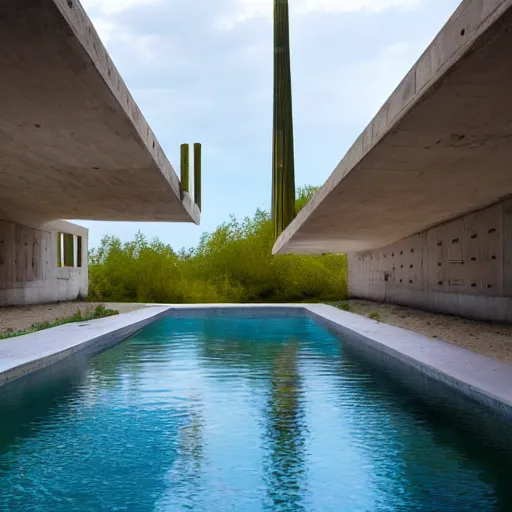 Image similar to brutalism habitat 6 7 building in the desert, biophilia mood, pool, garden, highly detailed, cinematic, photorealistic,