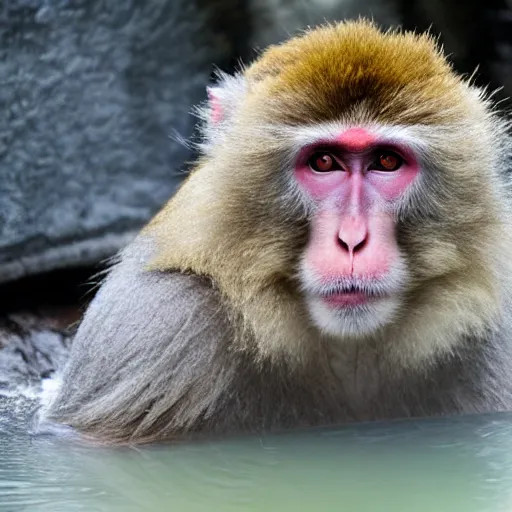 Prompt: a Japanese macaque in a hot spring