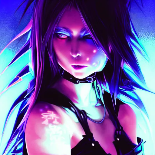 Prompt: colored pencil, anime cyberpunk dark fantasy gothic art, beautiful full body female cybernetically enhanced - angel, red blue purple black fade gradient hair, glowing red left eye and glowing blue right eye, cinematic lighting, advanced digital cyberpunk art, wlop, rossdraws sakimimichan, ilya kuvshinov, krenz cushart, greg rutkowski - c 1 0