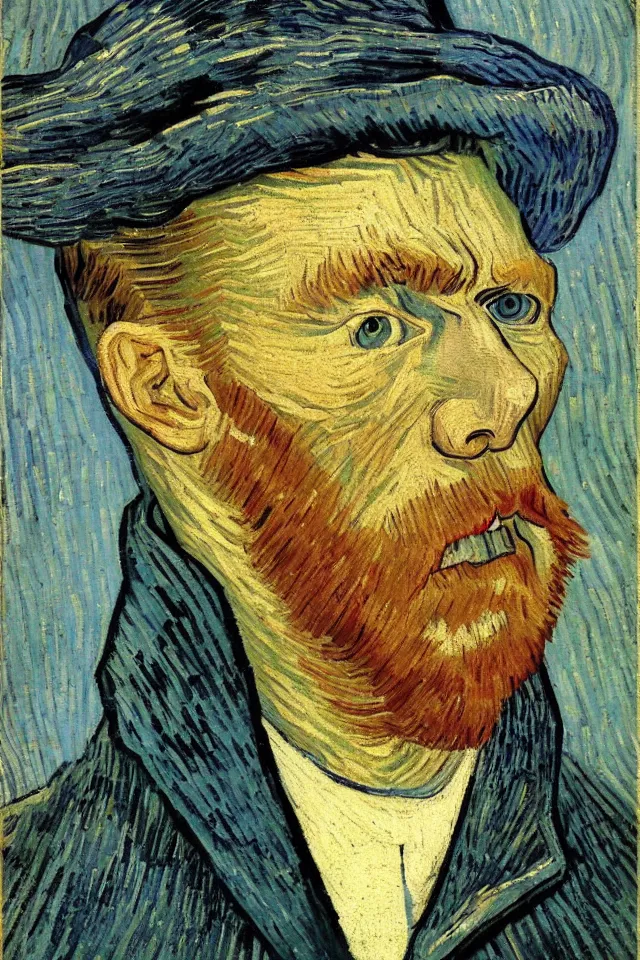 Prompt: vincent van gogh winking and smiling self - portrait